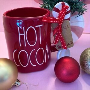 NWT Rae Dunn Festive Red Hot Cocoa Mug with Spoon
